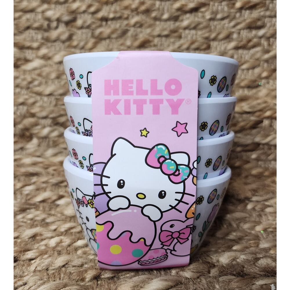Hello Kitty Set of 4 Easter Ceramic Ramekin Dipping Snack Bowls Floral Chick Egg